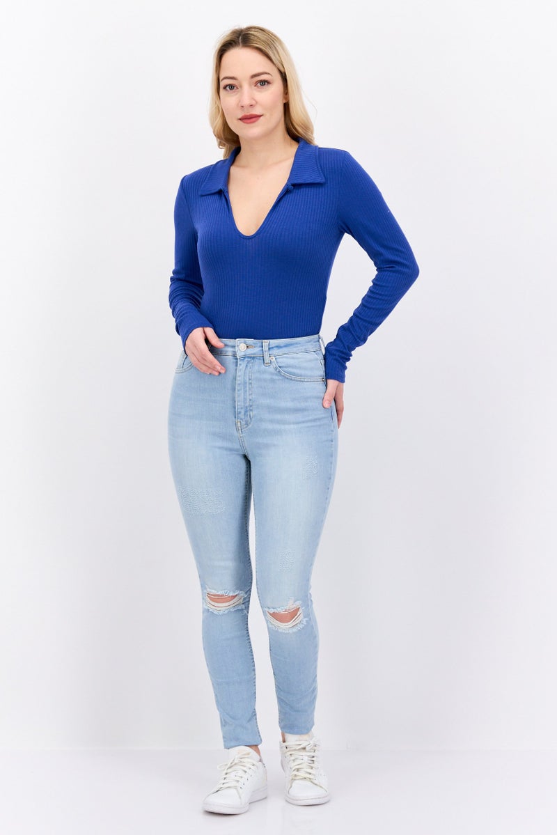 NA-KD جينز نسائي ضيق ممزق بدون مرونة، أزرق فاتح - Image 3