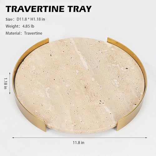 XINFUHUA Travertine Tray, Round Marble Vanity Bathroom Countertop Tray, Ceramic Decorative Trays for Coffee Table (L) - Image 5