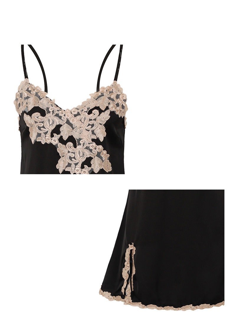 Women 2 Piece Satin Pajama  Strap Slip Cami Dress And Long Sleeve Robe Sleepwear Set.  - Image 3