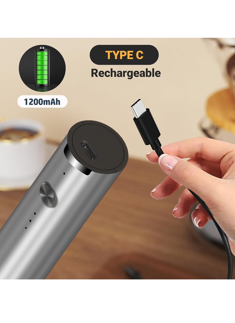 Electric Milk Frother USB-C Rechargeable Handheld Blender Coffee Frother, 3 Speed ​​Adjustable Mini Milk Frother Beverage Blender with 2 Blending Heads for Matcha Coffee Cappuccino