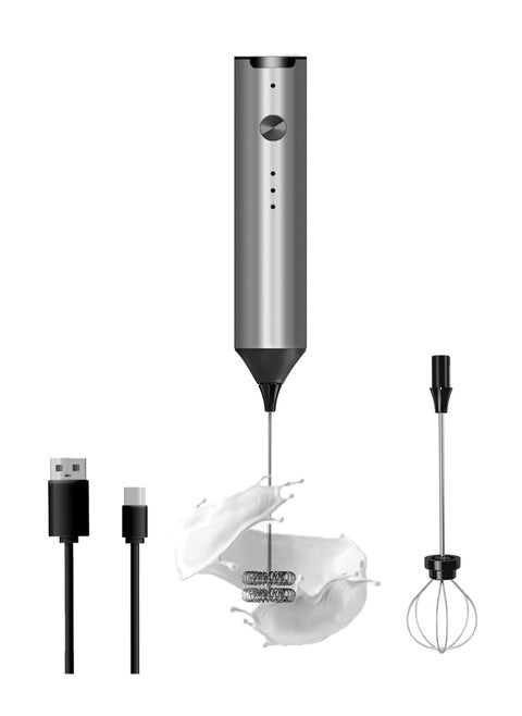 Electric Milk Frother USB-C Rechargeable Handheld Blender Coffee Frother, 3 Speed ​​Adjustable Mini Milk Frother Beverage Blender with 2 Blending Heads for Matcha Coffee Cappuccino
