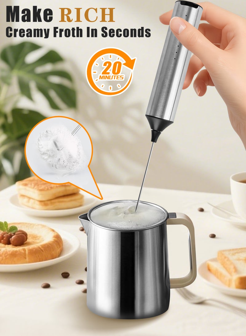 Xkimos Electric Milk Frother USB-C Charging Handheld Coffee Mixer 304 Stainless Steel Whisk 3-Speed ​​Adjustment Low Noise for Coffee Lattes Cappuccinos and Baking - Image 4
