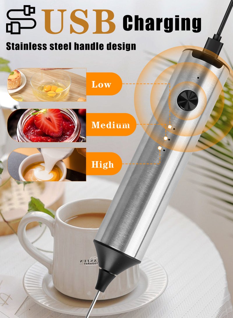 Xkimos Electric Milk Frother USB-C Charging Handheld Coffee Mixer 304 Stainless Steel Whisk 3-Speed ​​Adjustment Low Noise for Coffee Lattes Cappuccinos and Baking - Image 3