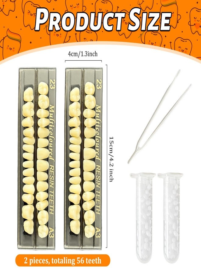 Geodurn 56 Pieces False Teeth, 2 Sets Whole Teeth Synthetic Polymer Denture Teeth, 23 Shade A3 Upper + Lower Dental Materials for Replacement, DIY, or Halloween - Image 2