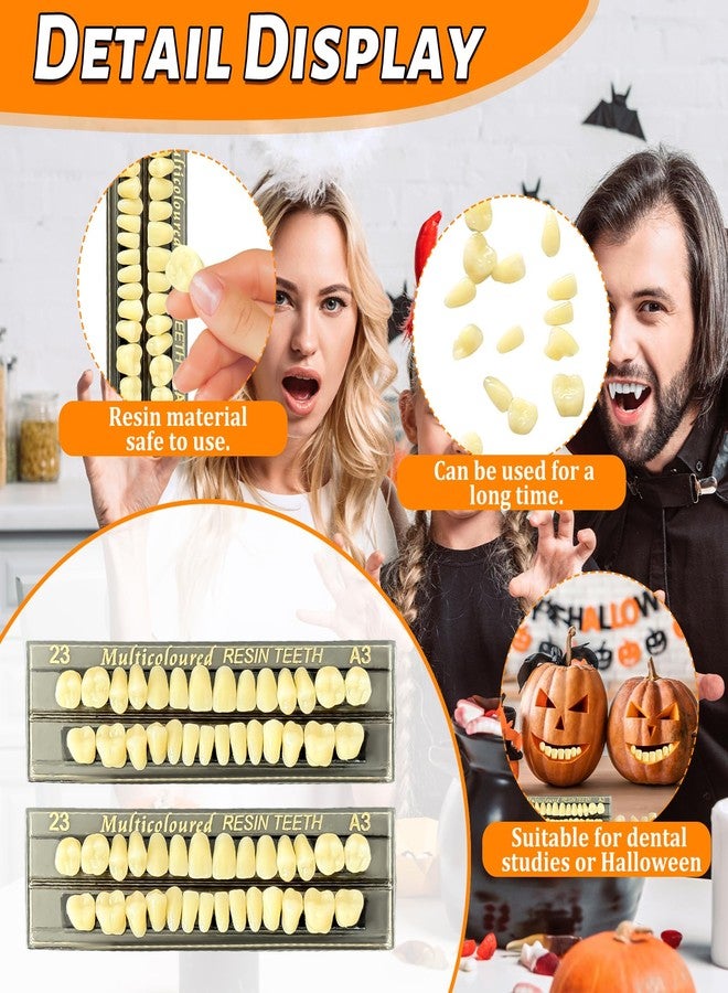 Geodurn 56 Pieces False Teeth, 2 Sets Whole Teeth Synthetic Polymer Denture Teeth, 23 Shade A3 Upper + Lower Dental Materials for Replacement, DIY, or Halloween - Image 3
