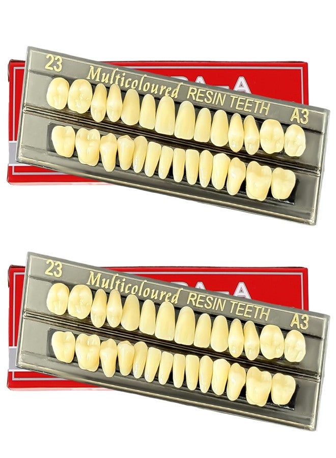 Geodurn 56 Pieces False Teeth, 2 Sets Whole Teeth Synthetic Polymer Denture Teeth, 23 Shade A3 Upper + Lower Dental Materials for Replacement, DIY, or Halloween - Image 1