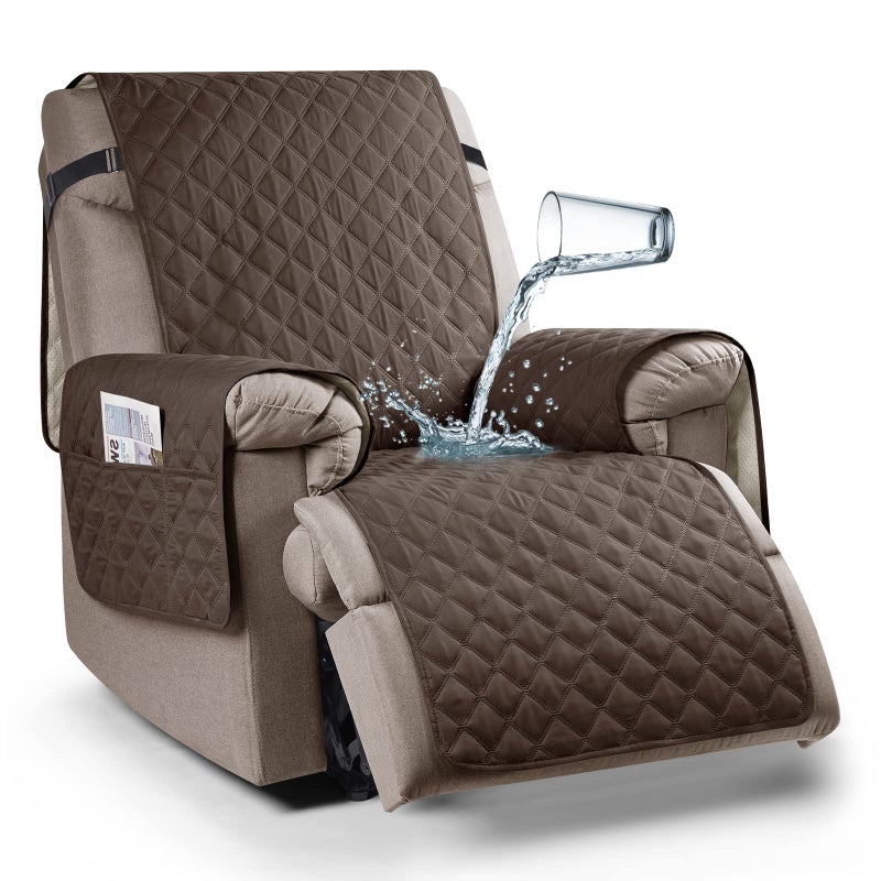 Ruaozz Ruaozz 100 Waterproof Recliner Chair Cover NonSlip Oversized Reclining Cover for Large Recliner Chair Washable Chair Seat Cover with Elastic Straps for Kids Dogs Pets Brown 28 