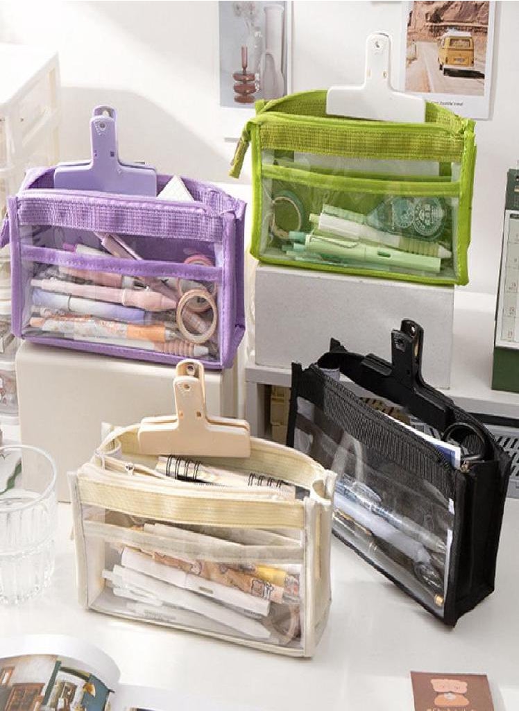 Eckek - 1PC Aesthetic Six Layer Pen Storage Bag Large Capacity Stationery Supplies Pencil Case Transparent - Image 1