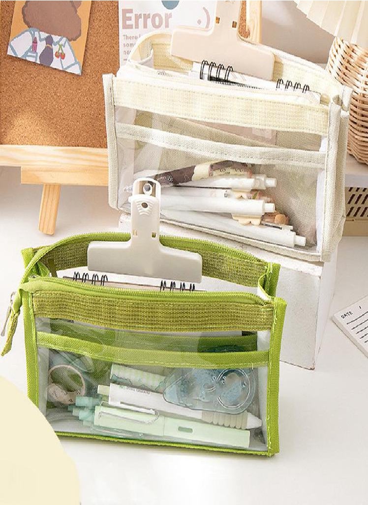 Eckek - 1PC Aesthetic Six Layer Pen Storage Bag Large Capacity Stationery Supplies Pencil Case Transparent - Image 1