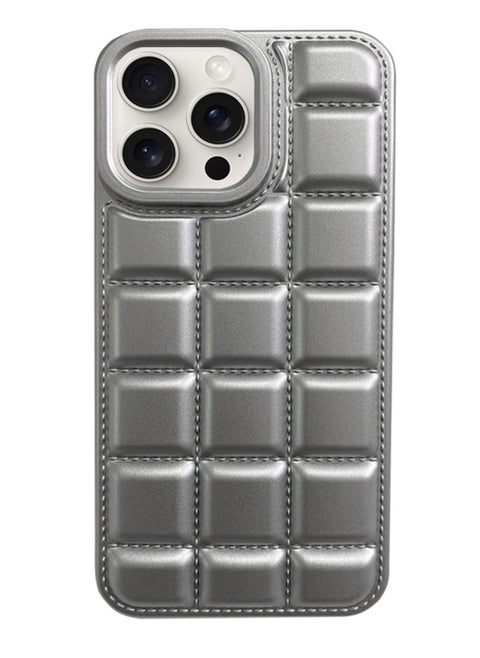 Luxury Plating Chocolate Block Pattern Case For Iphone 15, Shockproof Phone Back Cover For iPhone 15 - Silver