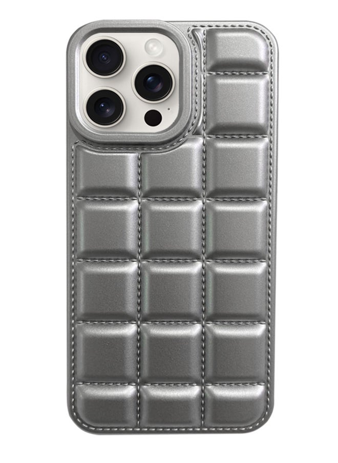 Generic - Luxury Plating Chocolate Block Pattern Case For Iphone 15, Shockproof Phone Back Cover For iPhone 15 - Silver - Image 1