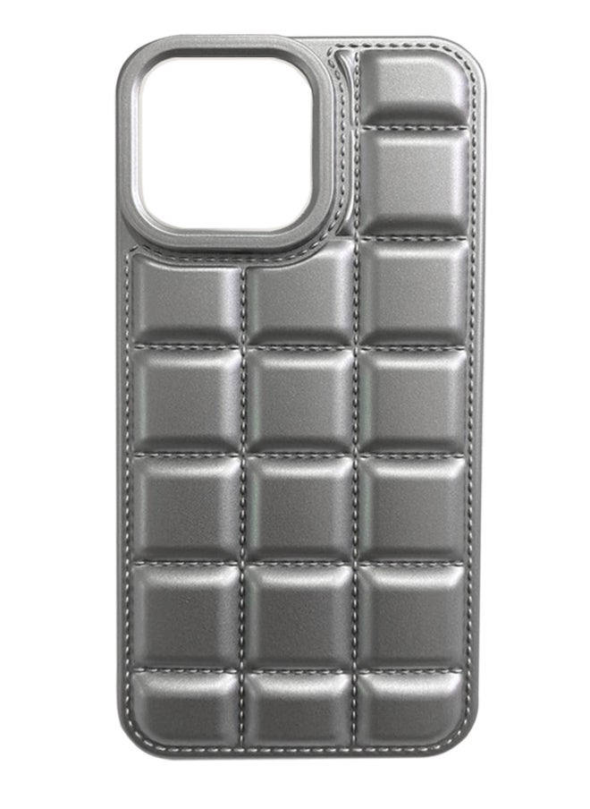 Generic - Luxury Plating Chocolate Block Pattern Case For Iphone 15, Shockproof Phone Back Cover For iPhone 15 - Silver - Image 1