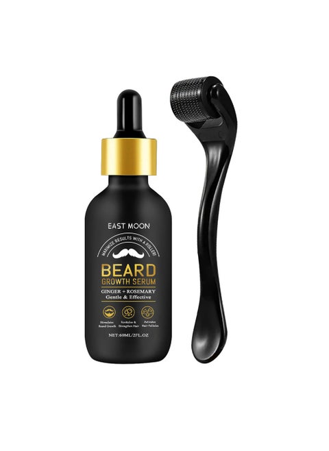 Beard Growth  Kit - Growth Oil with Ginger and Rosemary，Beard Softener with Beard Roller, Strengthens and Moisturizes