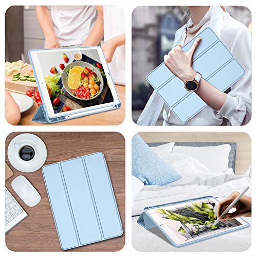 iMieet iPad 9th Generation Case 2021/iPad 8th Generation Case 2020 10.2 Inch with Pencil Holder, iPad 7th Gen 2019 Case with Soft Baby Skin Silicone Back, Auto Wake/Sleep Cover (Sky Blue) - Image 5
