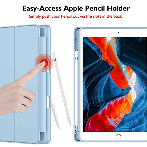 iMieet iPad 9th Generation Case 2021/iPad 8th Generation Case 2020 10.2 Inch with Pencil Holder, iPad 7th Gen 2019 Case with Soft Baby Skin Silicone Back, Auto Wake/Sleep Cover (Sky Blue) - Image 2