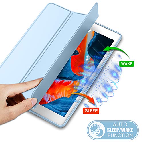 iMieet iPad 9th Generation Case 2021/iPad 8th Generation Case 2020 10.2 Inch with Pencil Holder, iPad 7th Gen 2019 Case with Soft Baby Skin Silicone Back, Auto Wake/Sleep Cover (Sky Blue) - Image 3