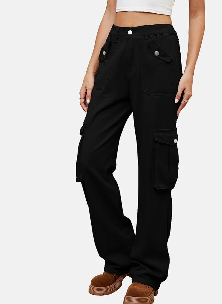 YUNIQEE Blue Regular Fit Mid Rise Plain Cargo Pant