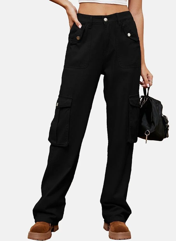 YUNIQEE Blue Regular Fit Mid Rise Plain Cargo Pant