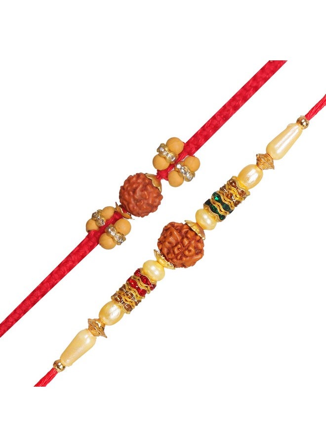 CHERKRAFT CHERKRAFT Rudraksha Rakhi Set of 2 for Brother Rakshabandhan Rakhies Thread - 109  - Image 1