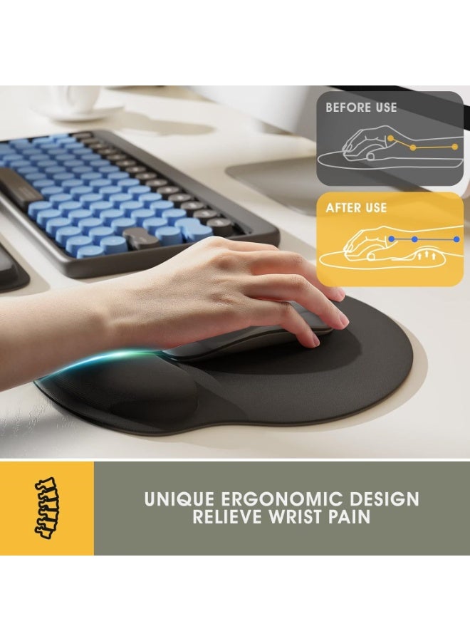 NANAO Keyboard Wrist Rest Mouse Mat Set, Ergonomic Keyboard Wrist Support Memory Foam Mouse Mat with Wrist Cushion Support for Computer and Laptop Home Office Gaming (Black) - Image 2