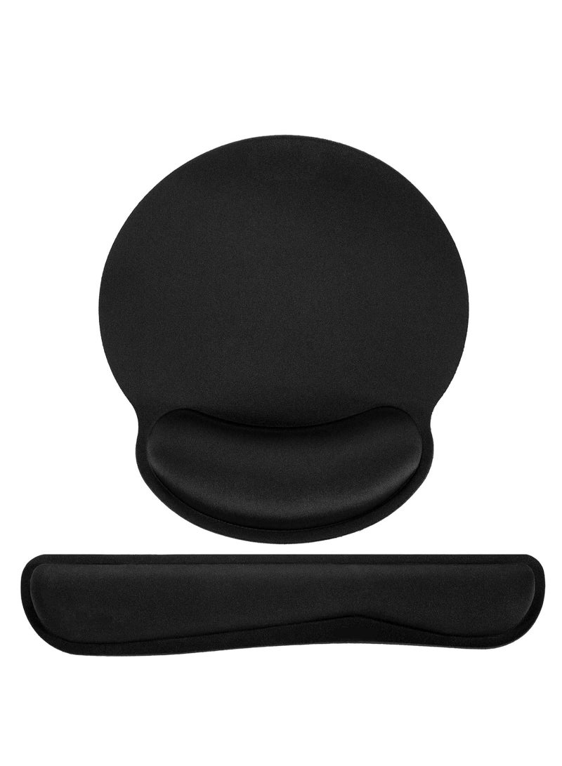 NANAO Keyboard Wrist Rest Mouse Mat Set, Ergonomic Keyboard Wrist Support Memory Foam Mouse Mat with Wrist Cushion Support for Computer and Laptop Home Office Gaming (Black) - Image 1