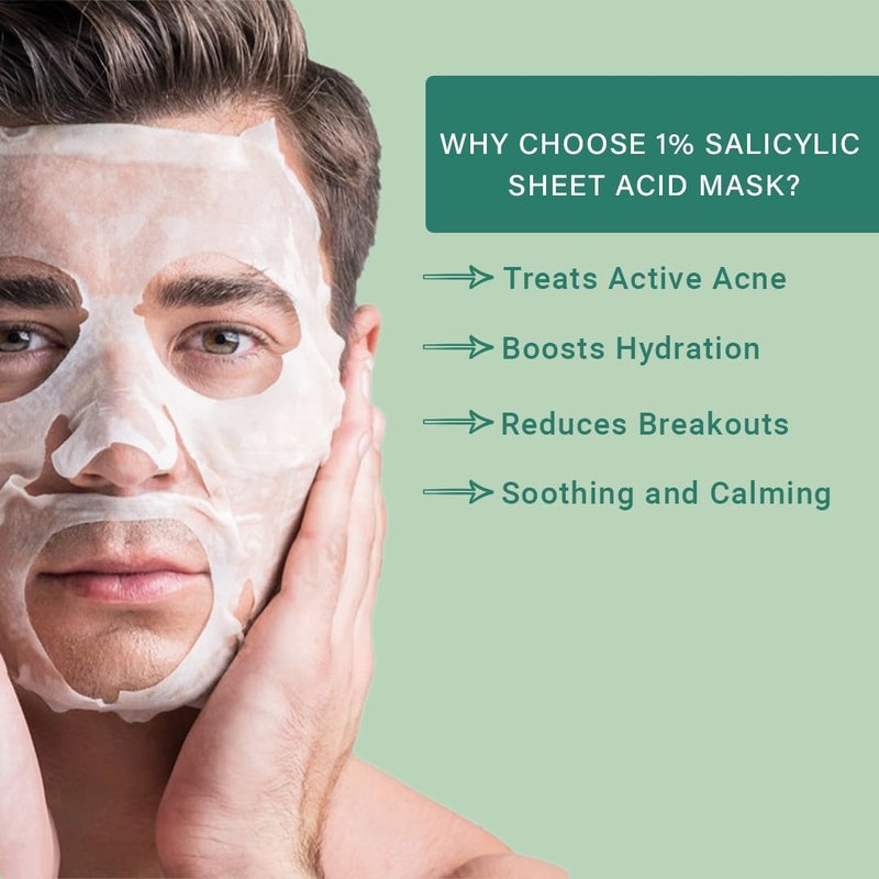 MAN CODE Mancode 1 Salicylic Acid Facial Sheet Mask 25ml Boost Hydration Reduce Breakouts Active Acne Pore Reducing Brightening Enhances Glow Korean Sheet Mask for Men Women Unisex Sheet Mask Set 25ml  - Image 3