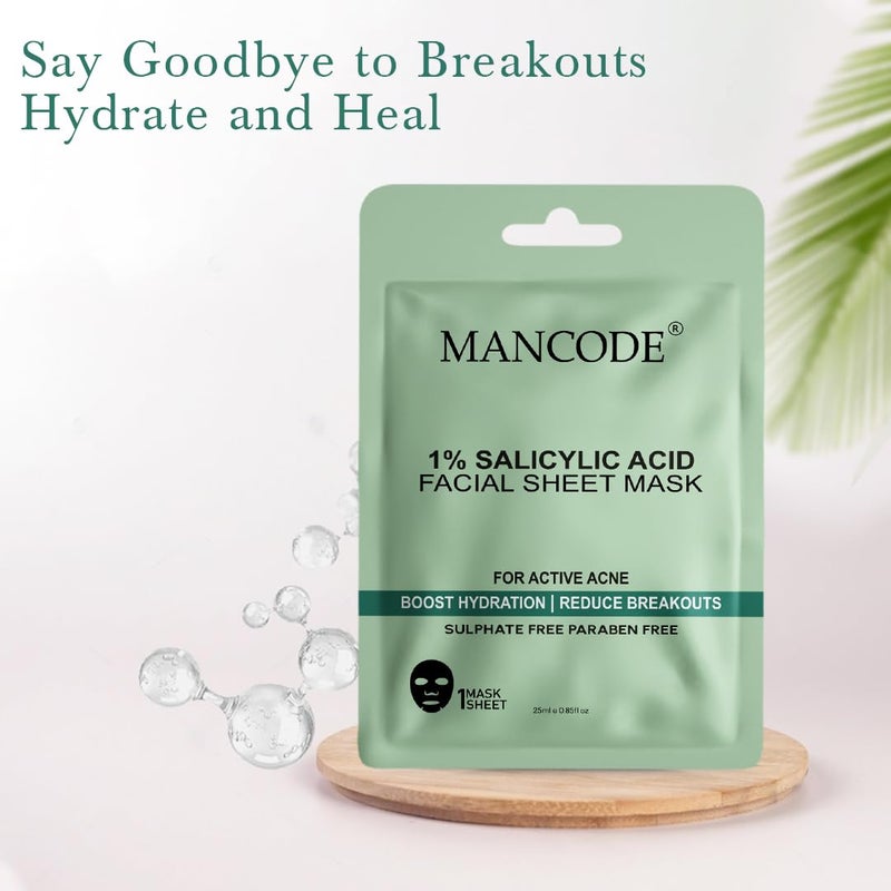MAN CODE Mancode 1 Salicylic Acid Facial Sheet Mask 25ml Boost Hydration Reduce Breakouts Active Acne Pore Reducing Brightening Enhances Glow Korean Sheet Mask for Men Women Unisex Sheet Mask Set 25ml  - Image 5