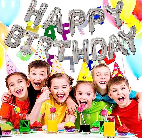 KALOR Silver Happy Birthday Balloons Banner 16 Inch Mylar Foil Letters Balloon Sign for Birthday Party Decorations Photo Booth Backdrop - Image 5