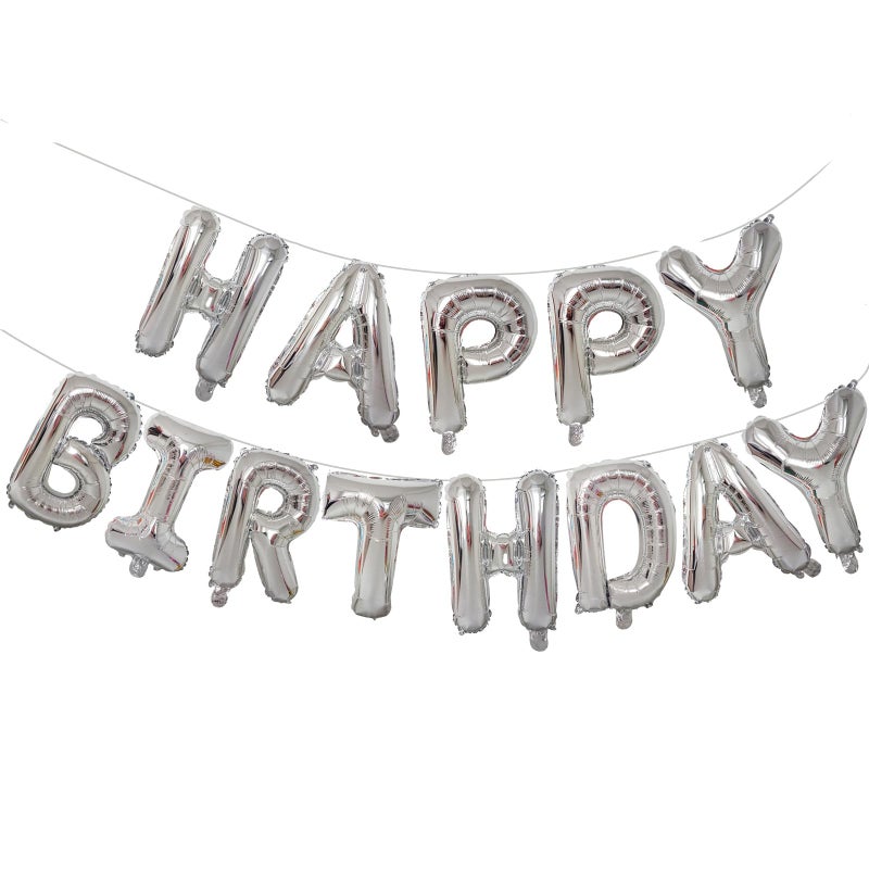 KALOR Silver Happy Birthday Balloons Banner 16 Inch Mylar Foil Letters Balloon Sign for Birthday Party Decorations Photo Booth Backdrop - Image 3