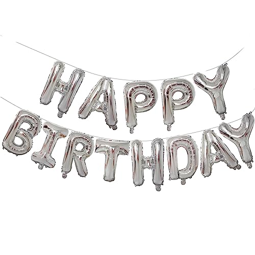 KALOR Silver Happy Birthday Balloons Banner 16 Inch Mylar Foil Letters Balloon Sign for Birthday Party Decorations Photo Booth Backdrop - Image 1