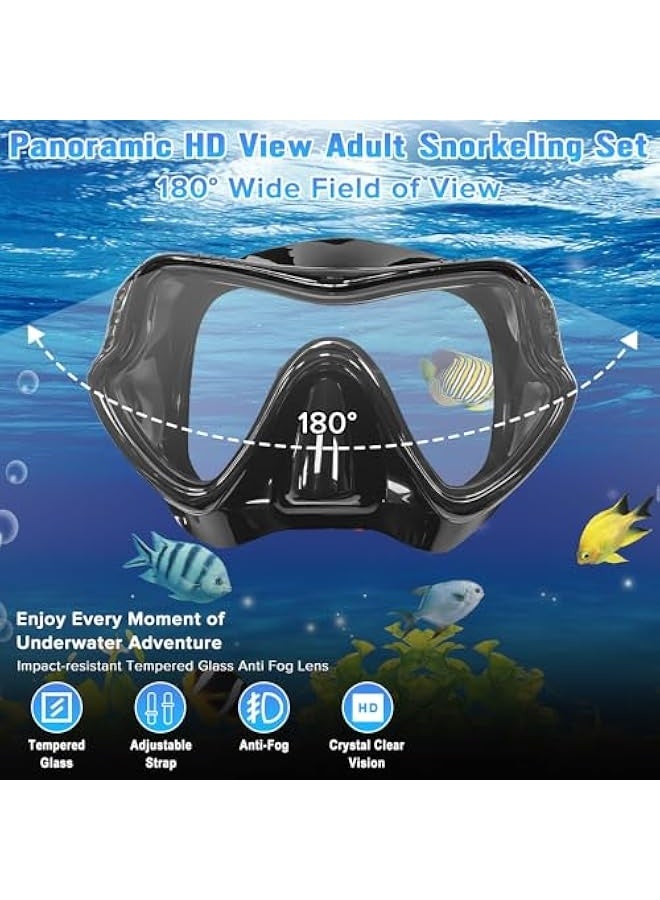 Generic Diving Mask,  Snorkel Mask, Anti-Fog Anti-Leak 180° Panoramic Ultra-Clear Diving Mask, Freediving Mask & Dry Snorkel, Soft and Comfortable - Mask Set for Adults Youth - Image 3