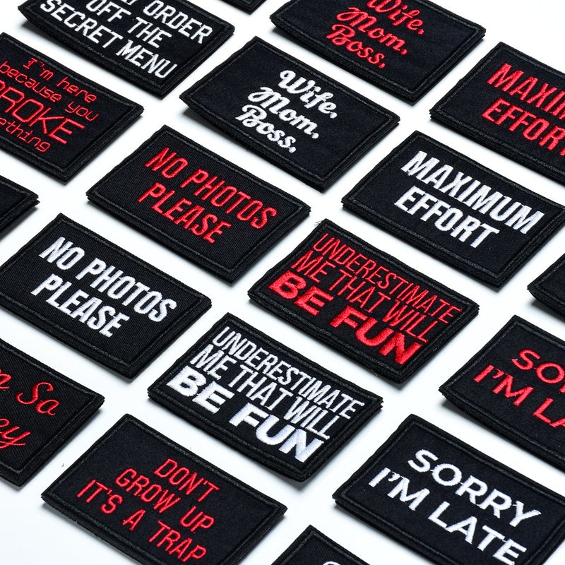 English Letter Rectangular Badge Patch Tactical Embroidered Patch Cloth Sticker Embroidered Black And White Red English Cloth Sticker - Image 4