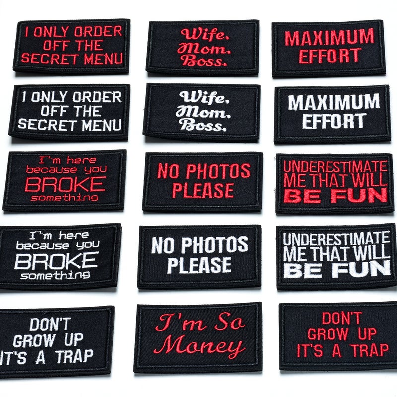 English Letter Rectangular Badge Patch Tactical Embroidered Patch Cloth Sticker Embroidered Black And White Red English Cloth Sticker - Image 3