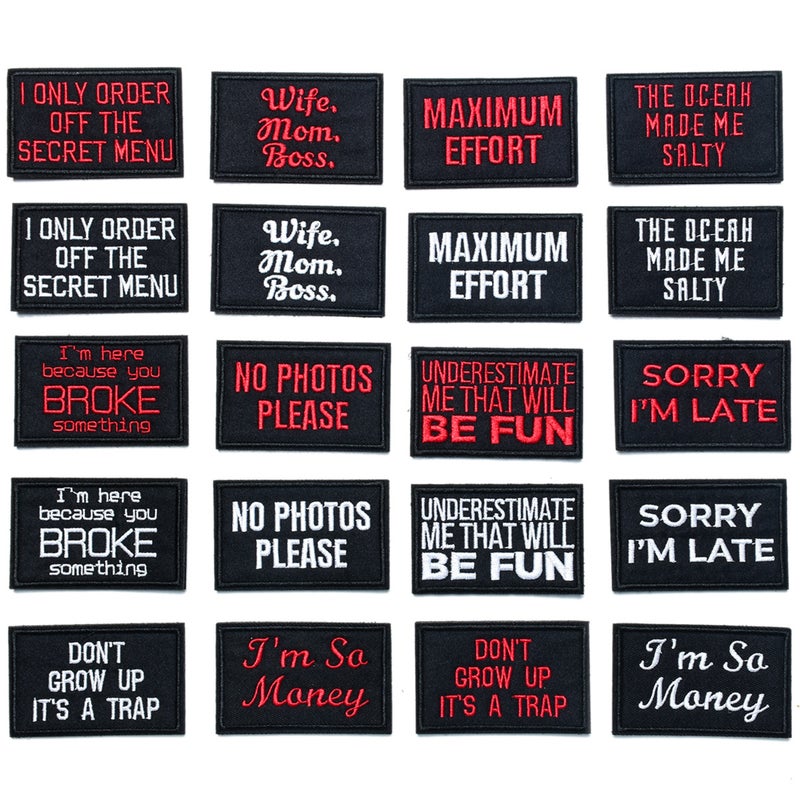 English Letter Rectangular Badge Patch Tactical Embroidered Patch Cloth Sticker Embroidered Black And White Red English Cloth Sticker - Image 2