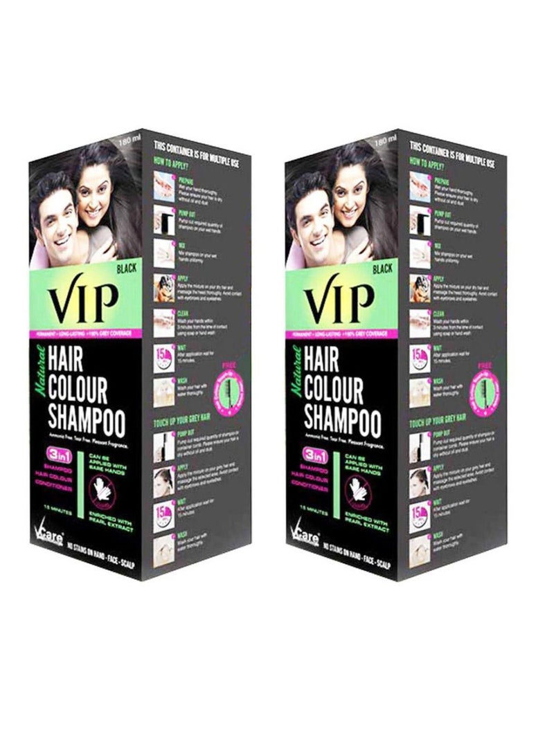 VIP Natural Hair Colour Shampoo Black 180ml (Pack of 2) - Image 1