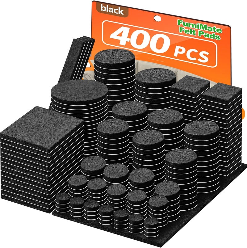 FURNIMATE Felt Furniture Pads 400 Pieces, Furniture Pads for Hardwood Floors, Floor Protectors for Furniture Legs, Felt Pads for Furniture, Many Large Sizes Black - Image 1
