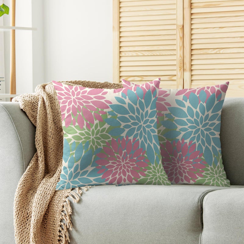 Smozenith Smozenith Blue Pink Green Spring Pillow Covers 18X18 Inch Set of 2  Colored Floral Colorful Easter Themed Flower Decorative Throw Pillow Covers Outdoor Farmhouse Cushion Case for Couch Sofa Bed Decor  - Image 2