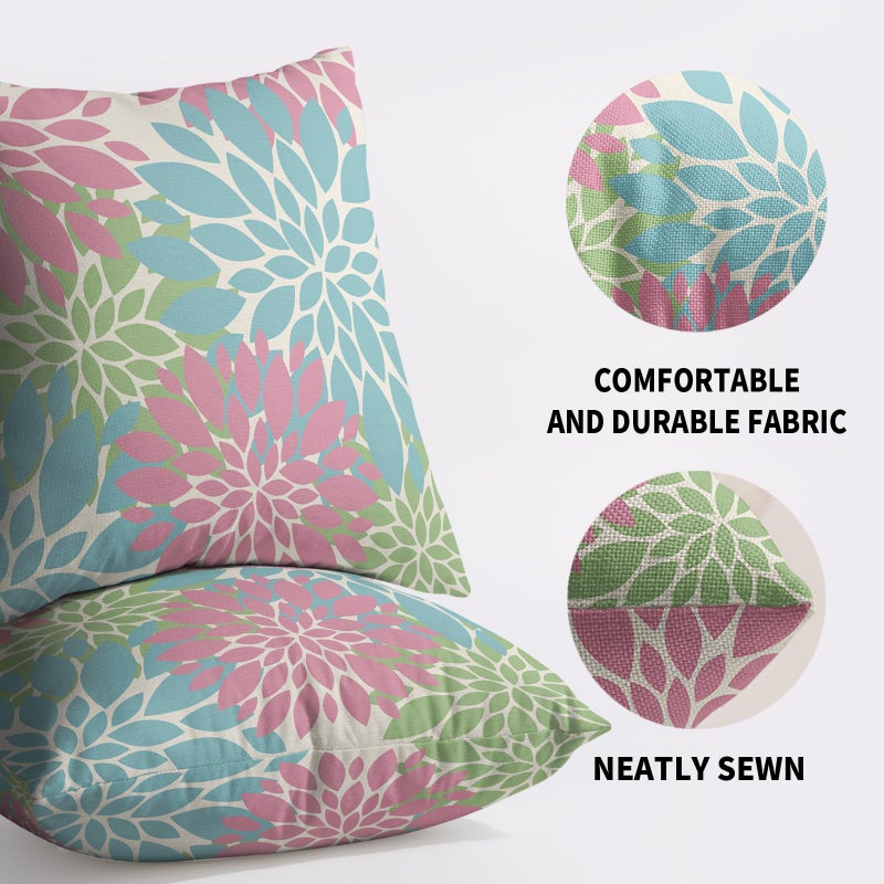 Smozenith Smozenith Blue Pink Green Spring Pillow Covers 18X18 Inch Set of 2  Colored Floral Colorful Easter Themed Flower Decorative Throw Pillow Covers Outdoor Farmhouse Cushion Case for Couch Sofa Bed Decor  - Image 5