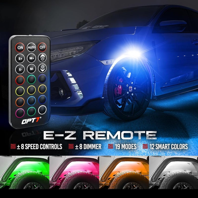 OPT7 Aura Wheel Well RGB LED Kit with Wireless Remote - Multicolor Tire Rim Lights for Cars - Image 2
