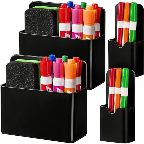 BEYGORM Magnetic Marker Holder for Whiteboard and Locker, 4 Pack Magnetic Cups for Dry Erase Markers, Pen and Pencil Organizer for Fridge Storage, Classroom and Office Accessories (Black) - Image 1