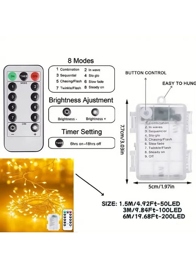 50 ضوء خرز إنارة فيري دافئ أبيض 59 06 بوصة 8 أوضاع جهاز توقيت عن بعد يعمل بالبطارية - Image 4