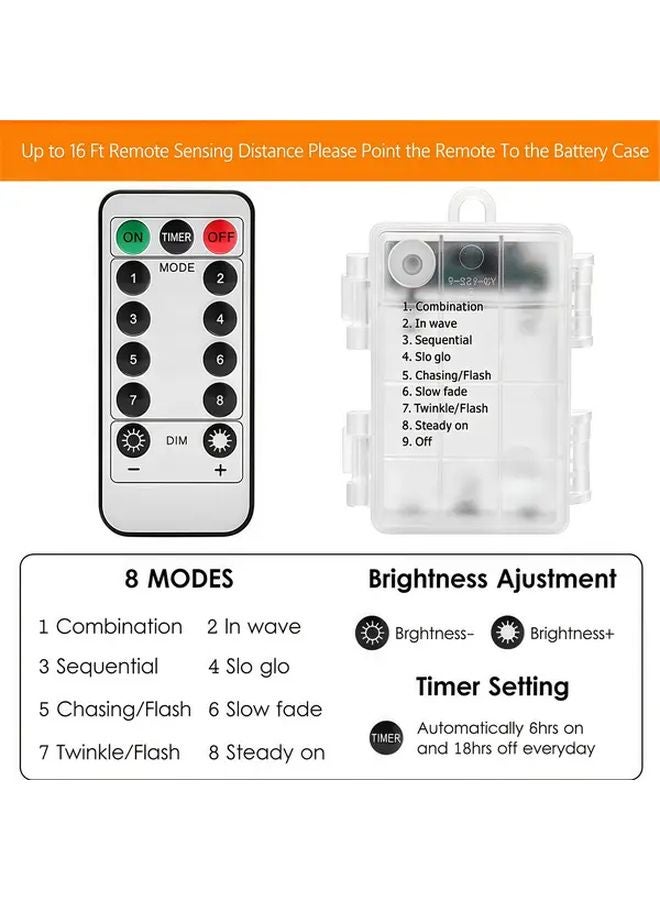 50 ضوء خرز إنارة فيري دافئ أبيض 59 06 بوصة 8 أوضاع جهاز توقيت عن بعد يعمل بالبطارية - Image 5