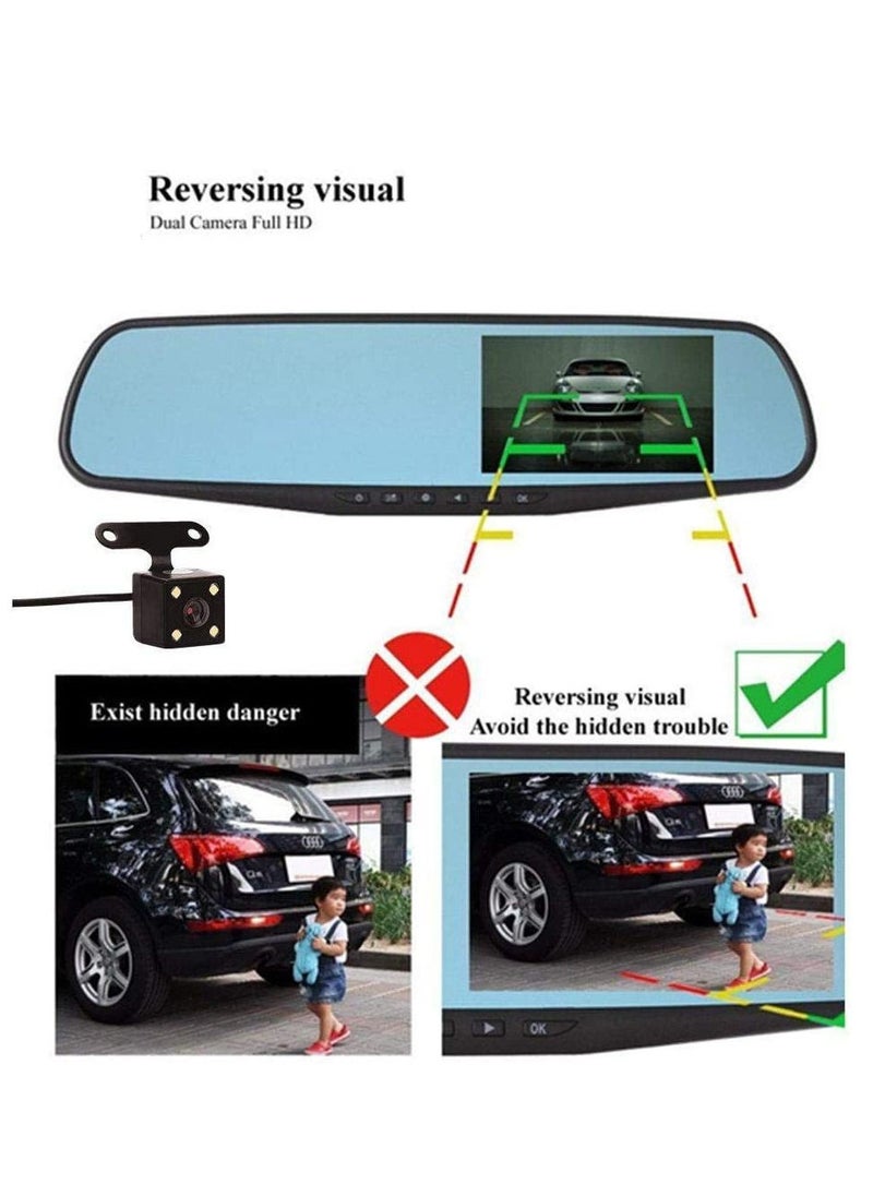 RDN - Car Dash Camera 4.3 Inch Full HD 1080P Dual Lens 170 Wide Angle Front And Rear Mirror Mount DVR With G-Sensor Loop Recording Night Vision - Image 1
