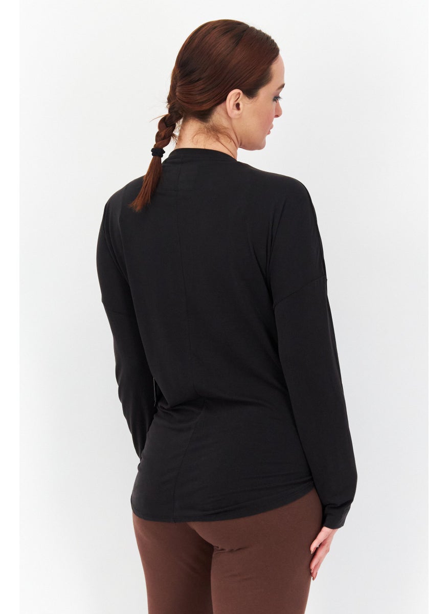 Marc New York Women Split Neck Plain Cardigan, Black  - Image 2