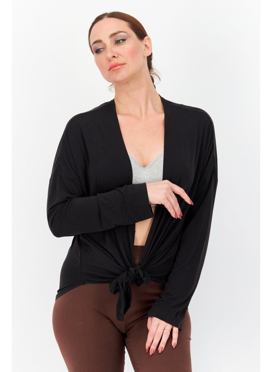 Marc New York Women Split Neck Plain Cardigan, Black  - Image 1