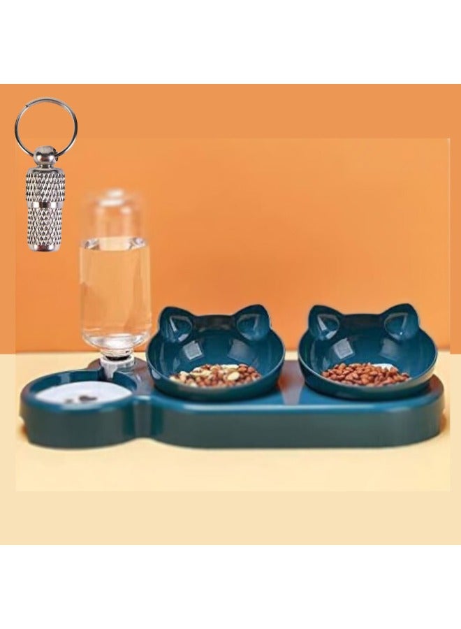 Petsary Triple Cat Bowls for Food and Water, with 1 pcs ID Tag Plastic Raised Cat Dishes, Automatic Water Bottle 3 in 1 Pet Bowls 2 Food Bowls and Water Feeder Set Wet Dry Food Bowl Set for Cats Puppy Small - Image 1