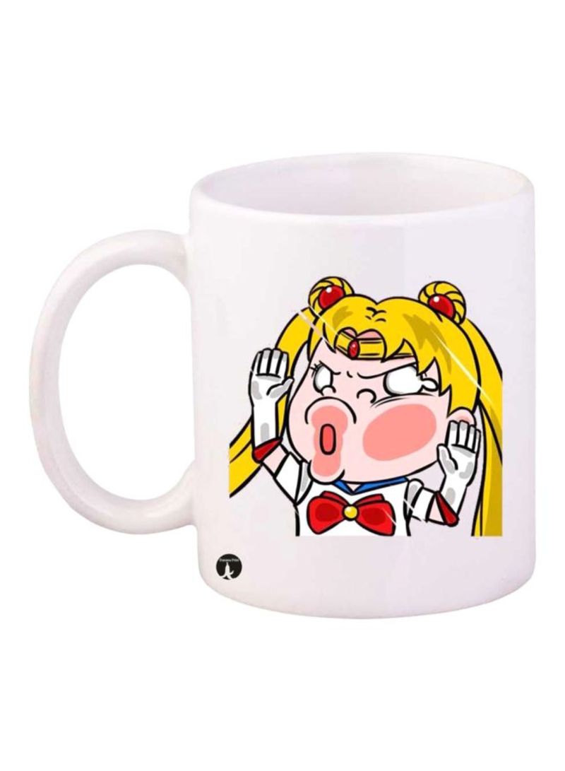 Sailor Moon Printed Coffee Mug White/Yellow/Red Standard Size