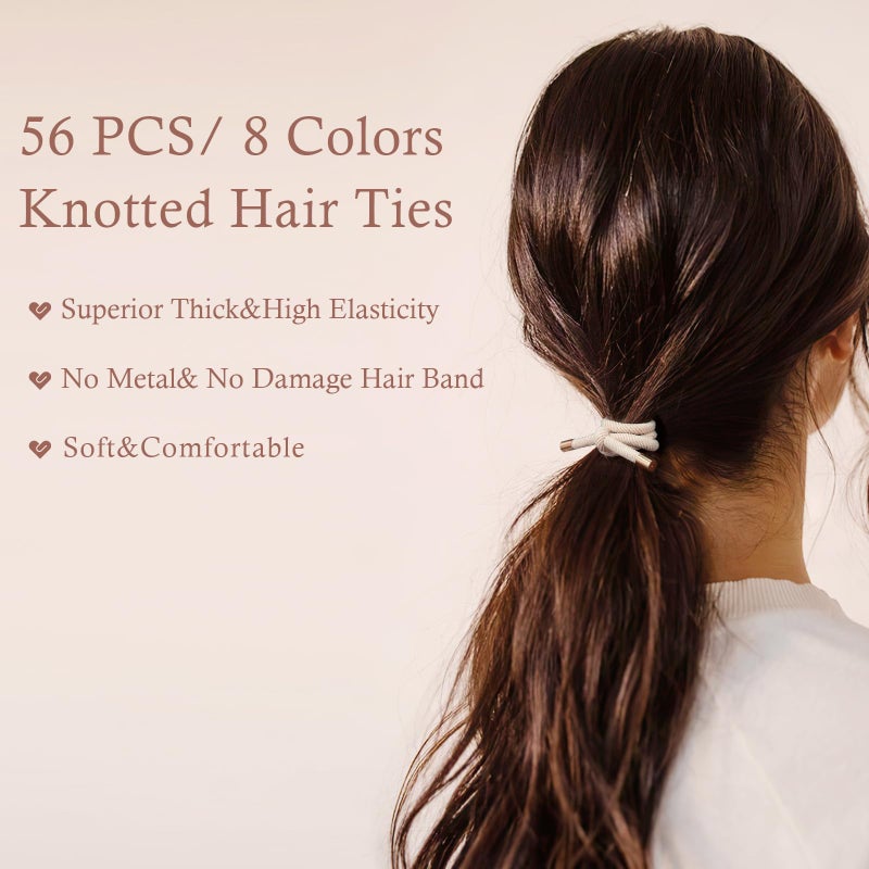 DealEachDay 56 PCS Elastics Knotted Hair Ties for Women, Adjustable No Damage Ponytail Holders for Women Girls, 5MM Rubber Bands for Hair, 8 Colors - Image 4