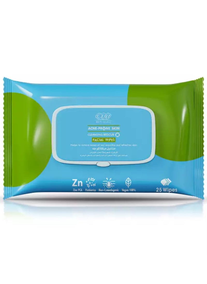 Eva Eva Skin Clinic Facial Wet Wipes for Acne Prone Skin 25 Wipes 