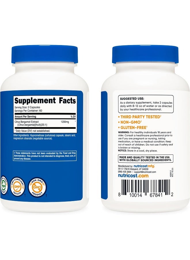 Nutricost Citrus Bergamot Capsules 1,200mg, 120 Capsules - 25:1 Bergamot Extract - 60 Servings, Gluten Free, Vegan & Non-GMO - Image 4